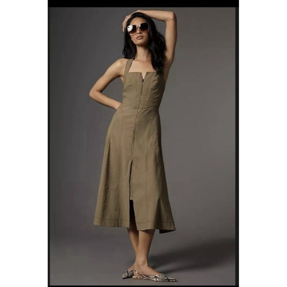 Anthropologie Olive Green Midi Dress